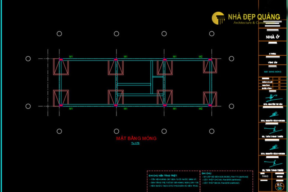 Bản vẽ cad mặt bằng móng nhà phố 4x16m 2 tầng