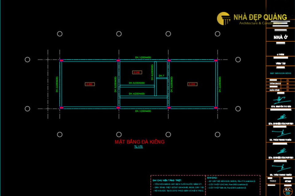 Bản vẽ cad mặt bằng đà kiềng nhà phố 4x16m 2 tầng