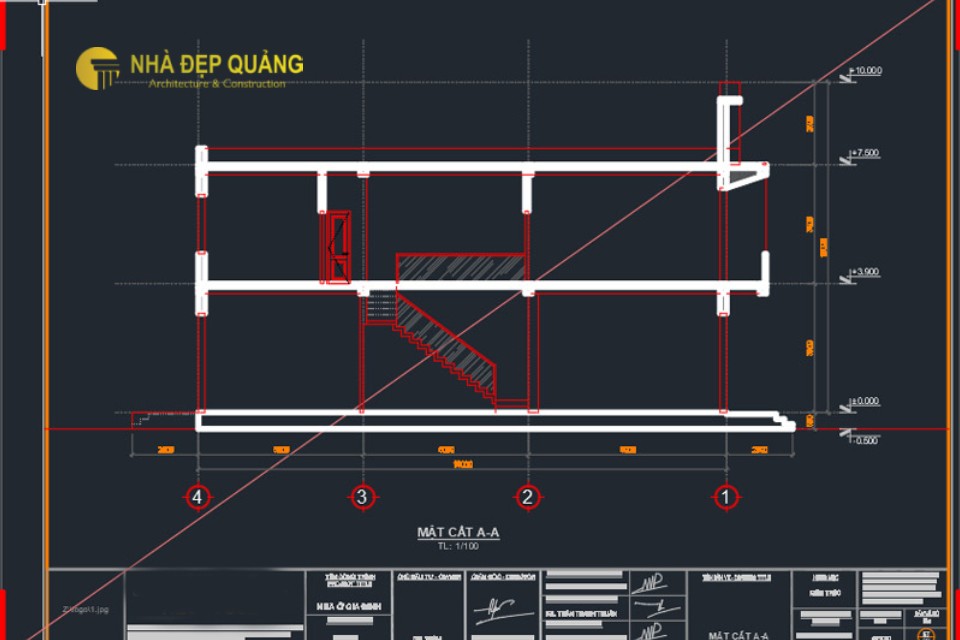 Bản vẽ cad mặt cắt nhà phố 4x16m 2 tầng