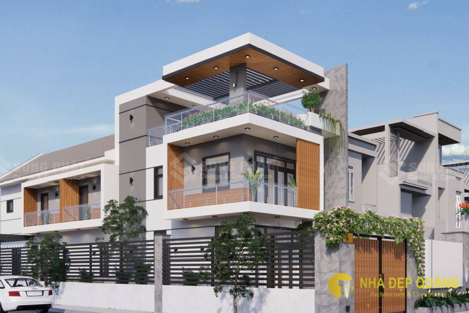 Mẫu mặt tiền nhà phố 6m 3 tầng lô góc ấn tượng