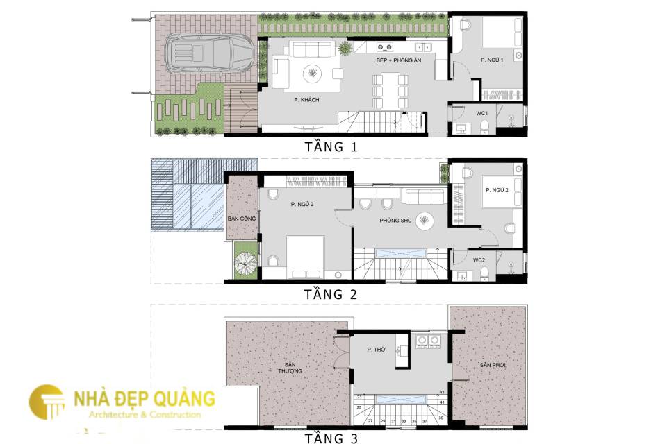 Mẫu nhà phố mặt tiền 6m 3 tầng dài 18m