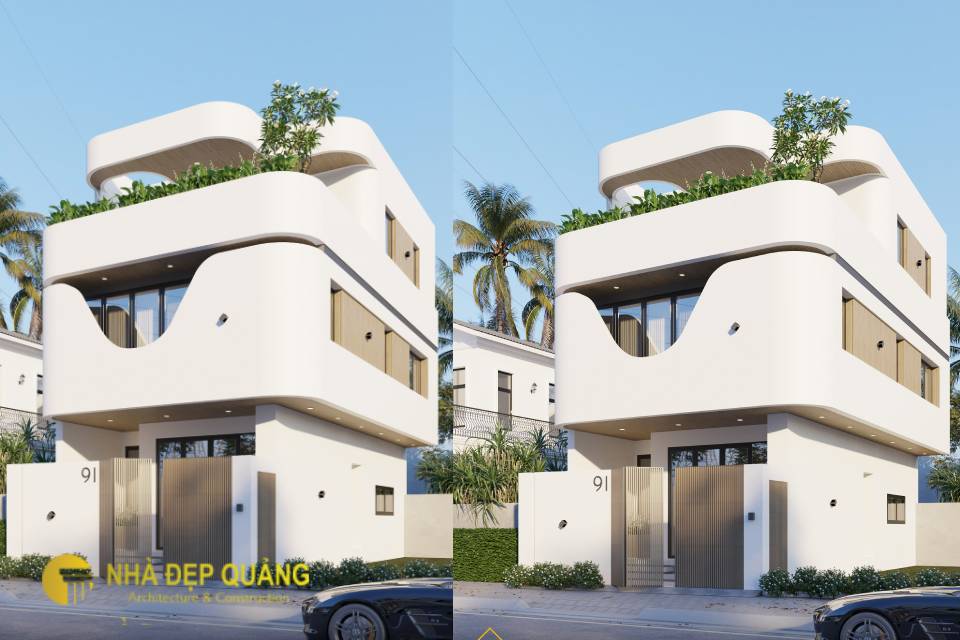 Mẫu nhà phố mặt tiền 6m 3 tầng thiết kế độc đáo, sang trọng