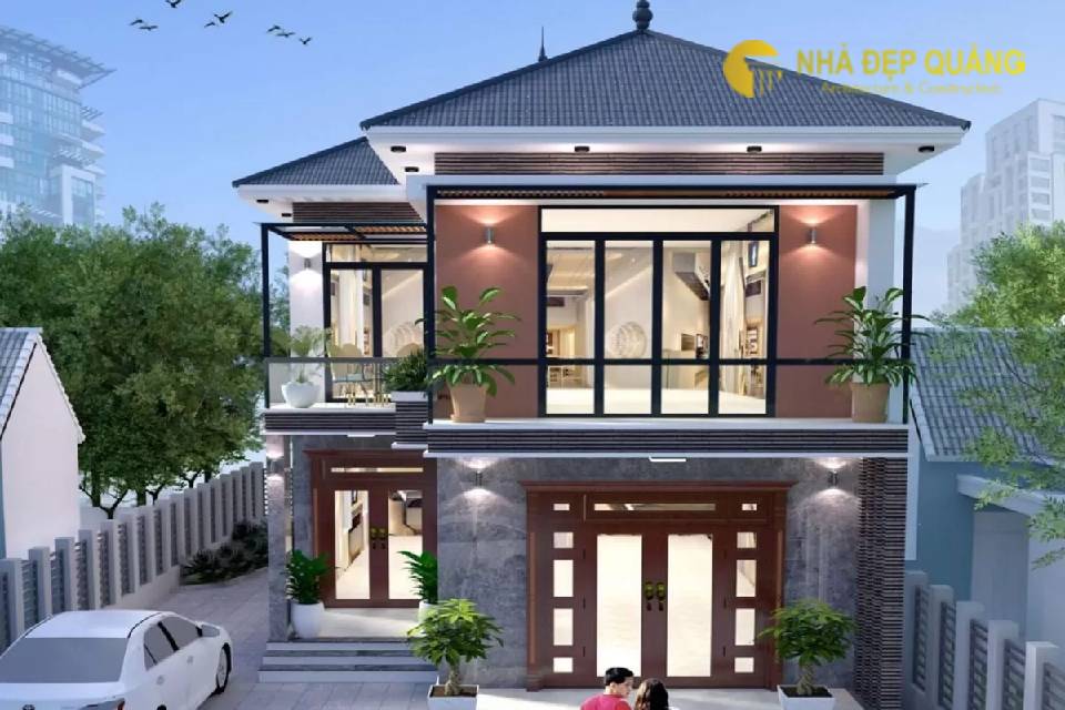 Mẫu mặt tiền nhà phố 8m 2 tầng hiện đại, sang trọng