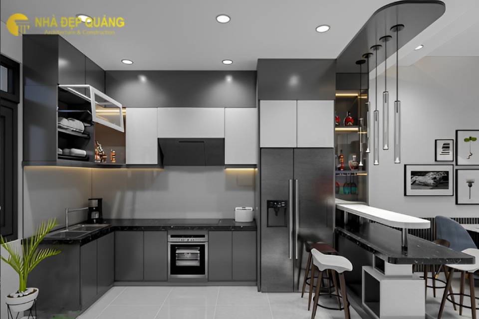 Thiết kế phòng bếp tiện nghi cho mẫu nhà phố 2 tầng 5x15m