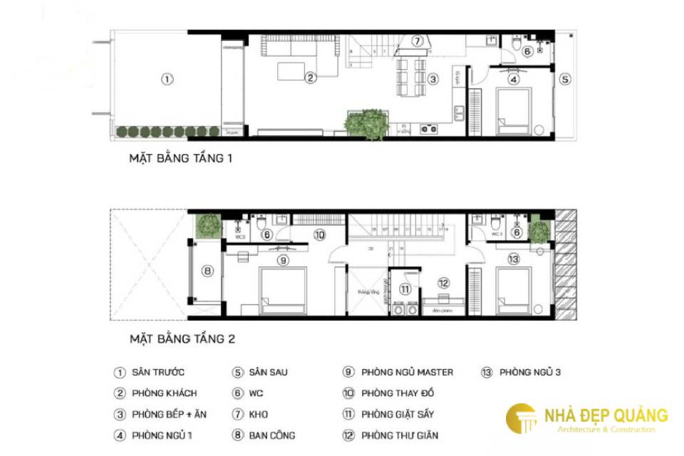 Bản vẽ bố trí công năng khoa học cho mẫu nhà phố 2 tầng 5x15