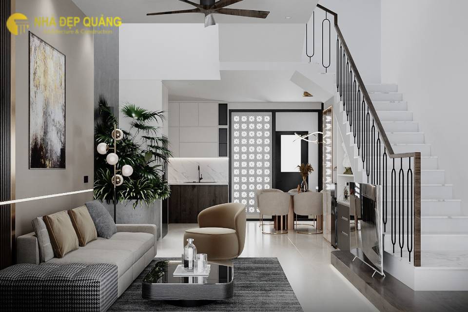 Thiết kế phòng khách hiện đại cho mẫu nhà phố 2 tầng 5x15m