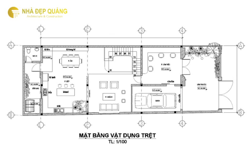 Mẫu nhà phố 2 tầng 1 tum theo phong cách tân cổ điển