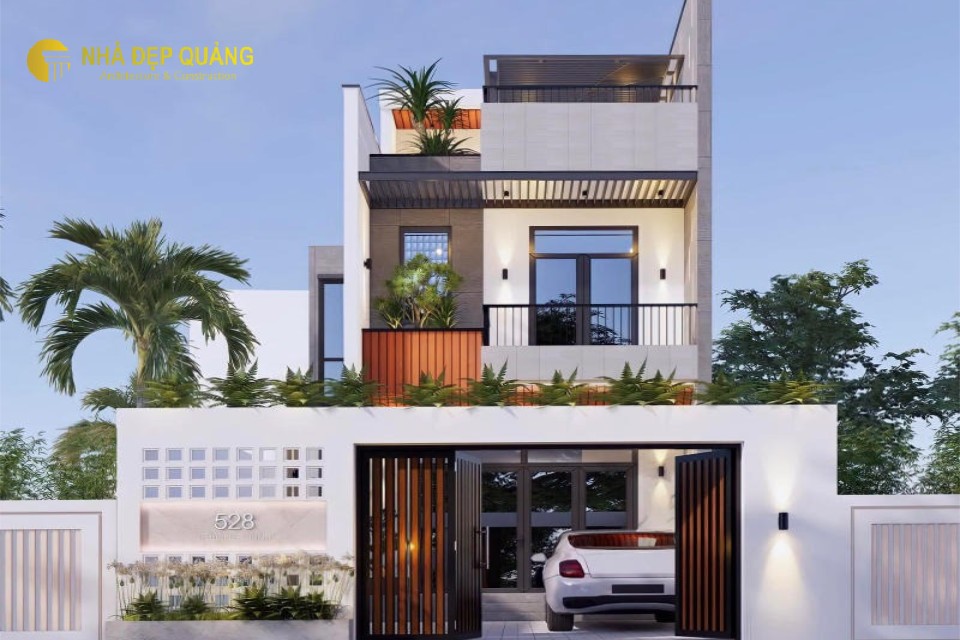 Mẫu thiết kế nhà phố 2 tầng 1 tum với 3 phòng ngủ