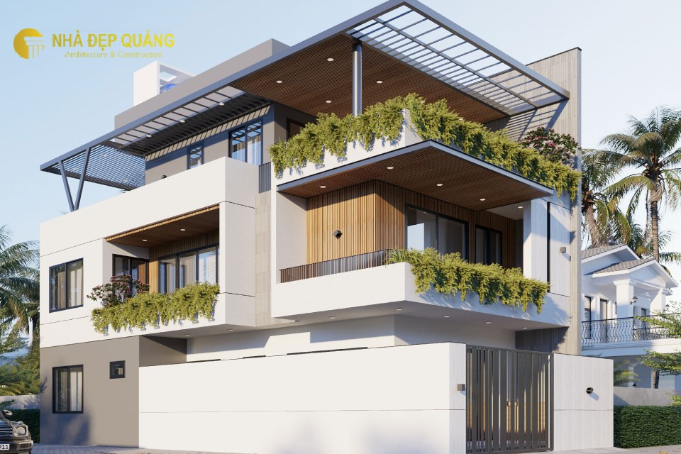 Mẫu thiết kế nhà phố 2 tầng 1 tum với 3 phòng ngủ