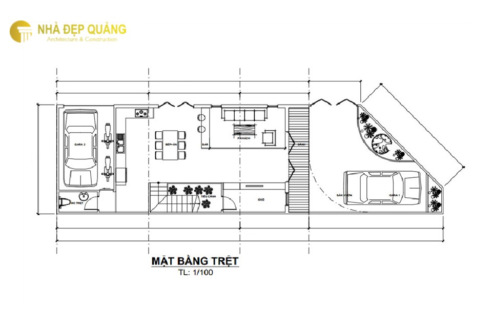 Mẫu thiết kế nhà phố 2 tầng 1 tum với 4 phòng ngủ