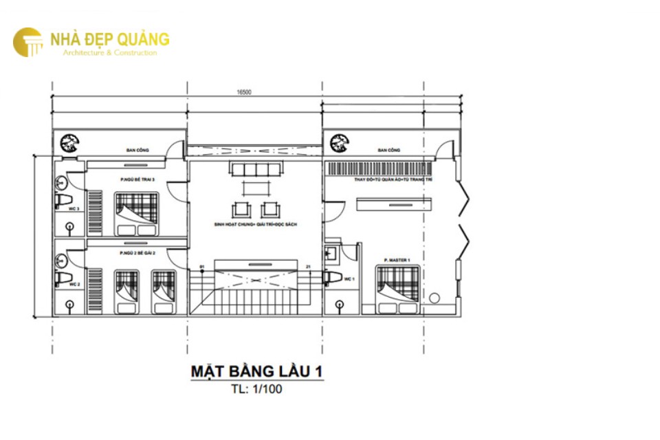 Mẫu thiết kế nhà phố 2 tầng 1 tum với 4 phòng ngủ