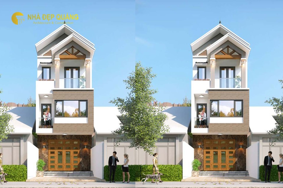 Mẫu nhà phố 2 tầng 1 tum với mái thái ấn tượng