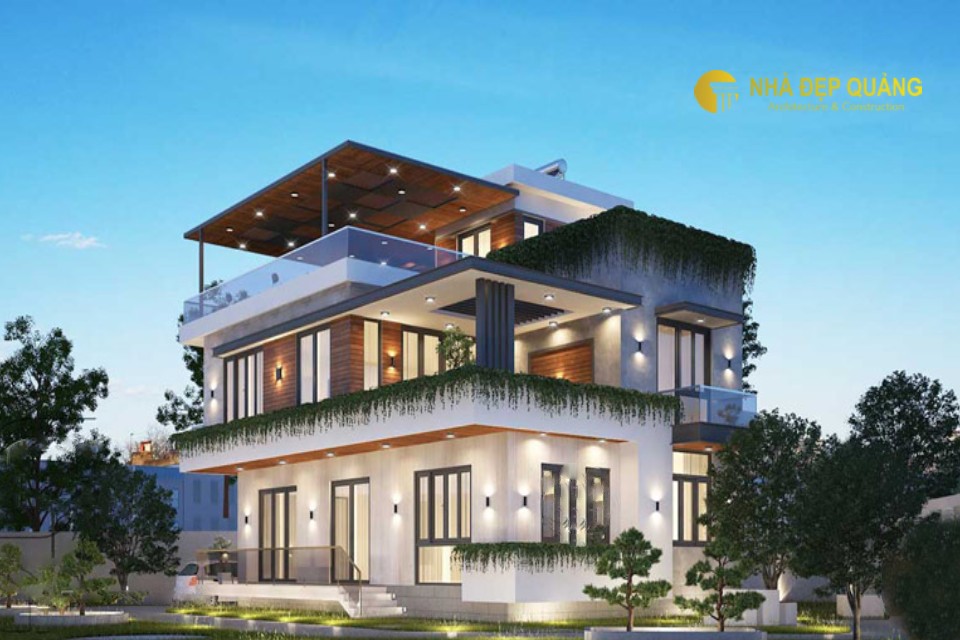 Mẫu nhà phố 2 tầng 1 tum với mái bằng hiện đại