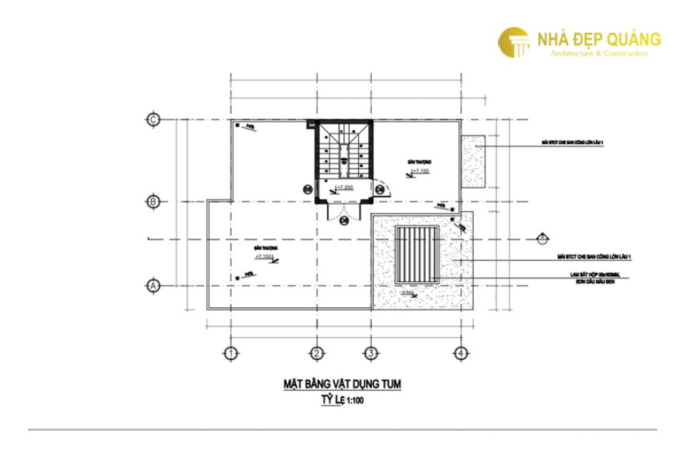 Mẫu nhà phố 2 tầng 1 tum với mái bằng hiện đại