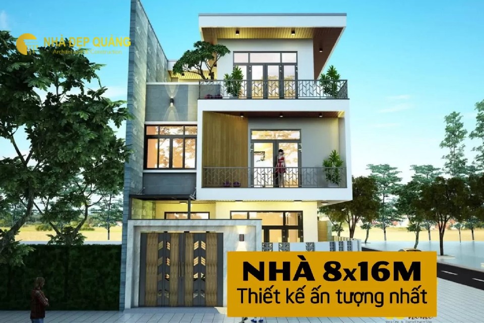 Mẫu nhà phố 2 tầng 1 tum 8x16m sang trọng, đẳng cấp