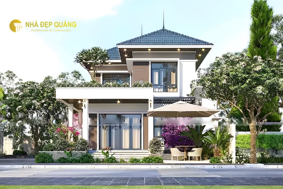 Mẫu nhà phố 2 tầng 1 tum 8x16m sang trọng, đẳng cấp