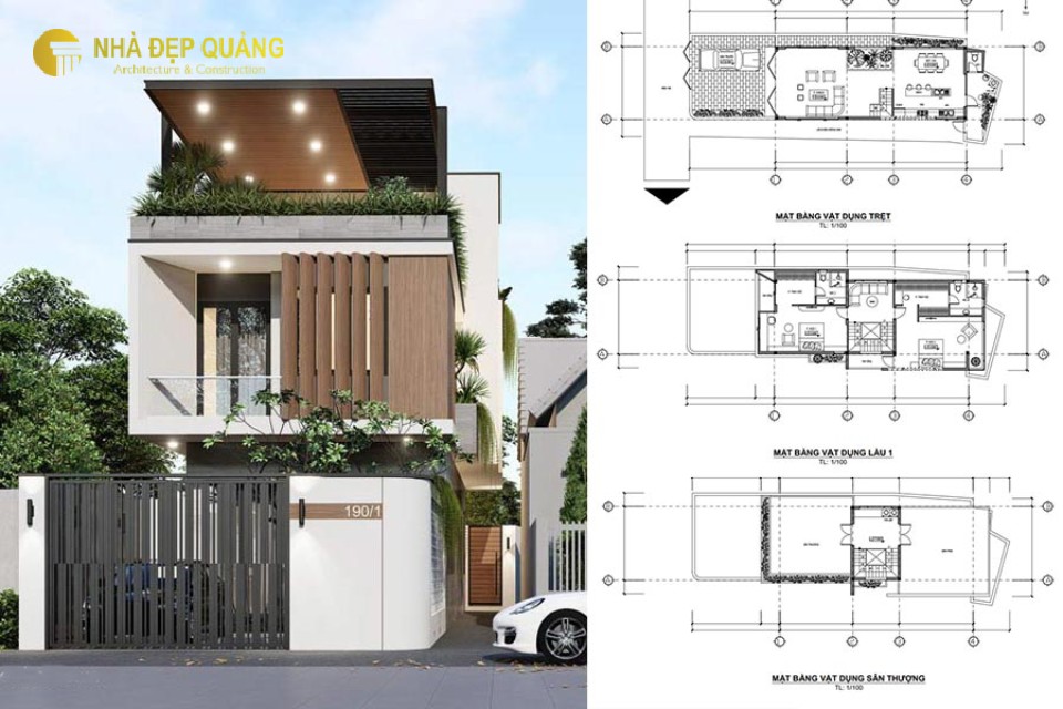Mẫu thiết kế nhà phố 2 tầng 1 tum hiện đại, sang trọng