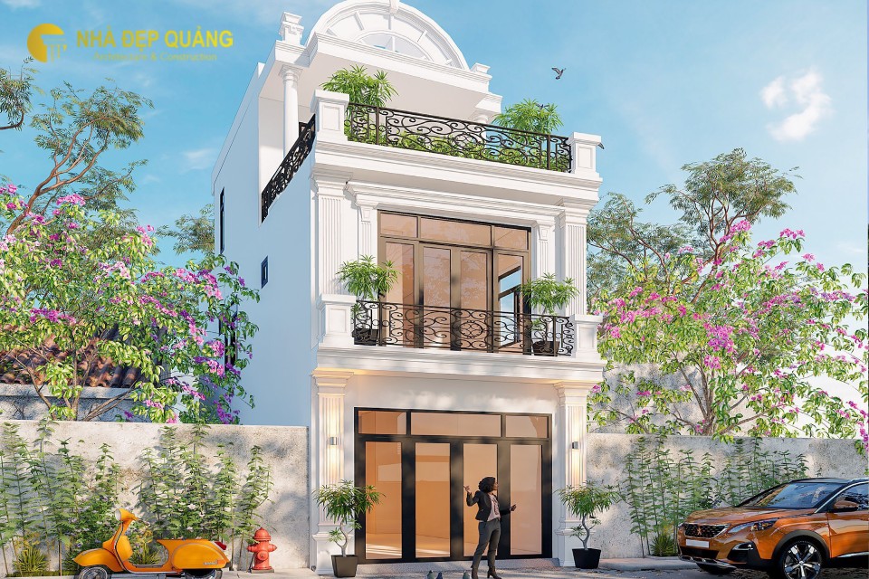 Mẫu nhà phố 2 tầng 1 tum theo phong cách tân cổ điển