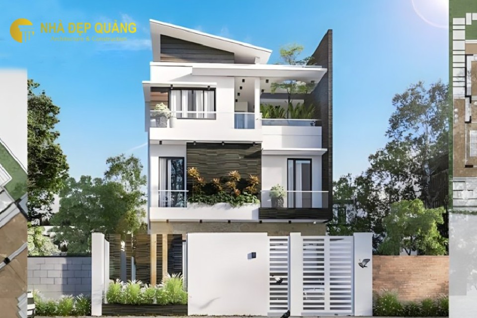 Thiết kế nhà phố 3 tầng mái lệch