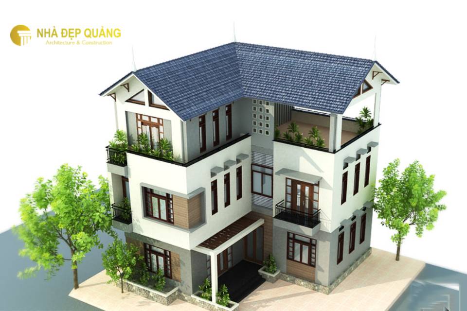 Mẫu nhà 3 tầng tân cổ điển chữ L