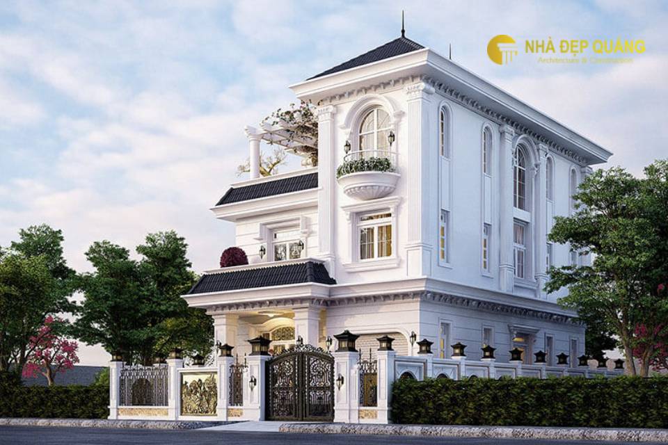 Mẫu nhà 3 tầng tân cổ điển có gara ô tô