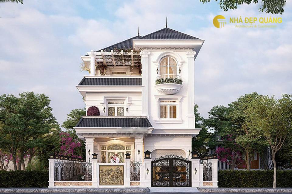 Mẫu nhà 3 tầng tân cổ điển có gara ô tô