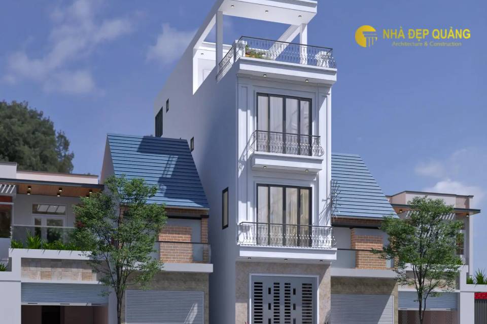 Mẫu nhà 3 tầng tân cổ điển có tầng tum