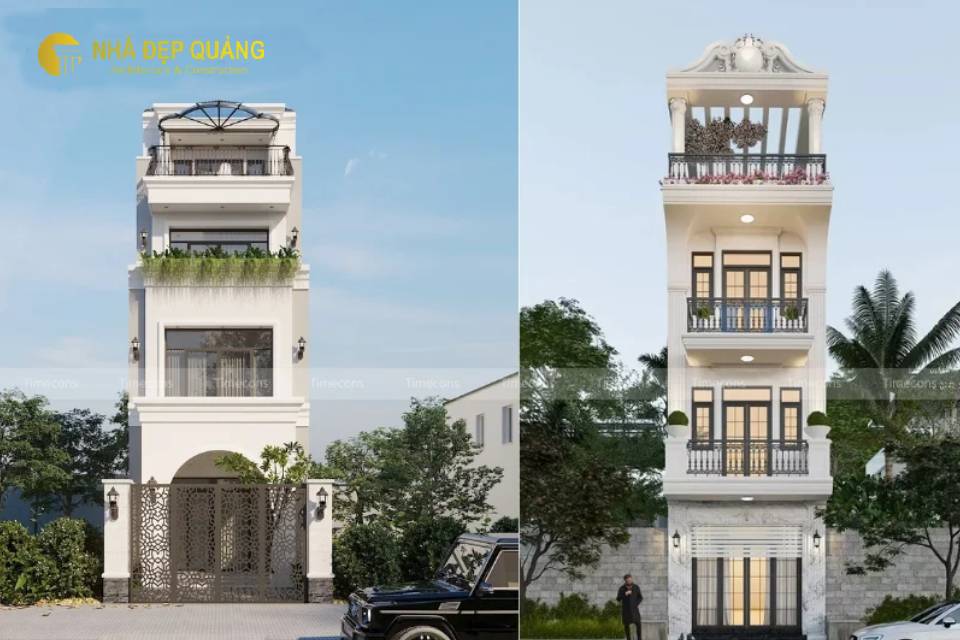 Mẫu nhà 3 tầng tân cổ điển có tầng tum