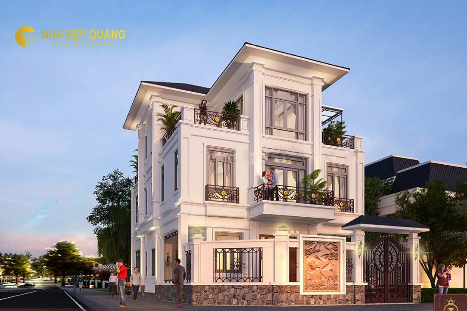 Ngoại thất nhà tân cổ điển 3 tầng được chạm khắc tỉ mỉ, sắc sảo