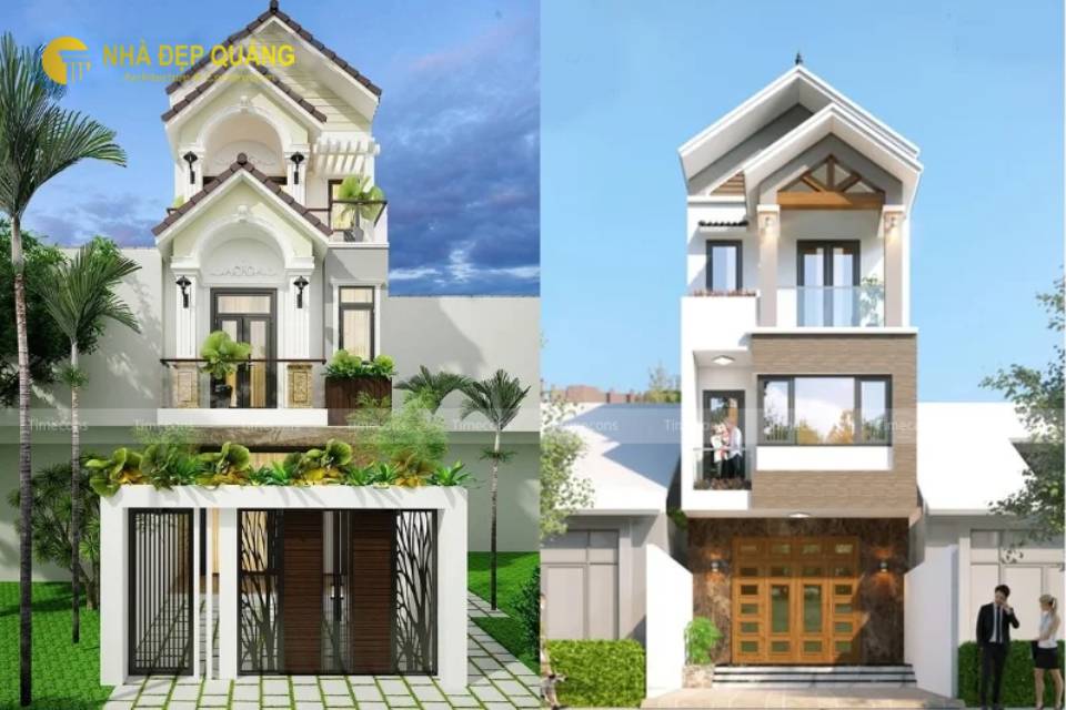 Mẫu nhà 3 tầng tân cổ điển có tầng tum