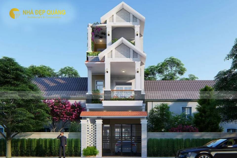 Mẫu nhà 3 tầng tân cổ điển có tầng tum