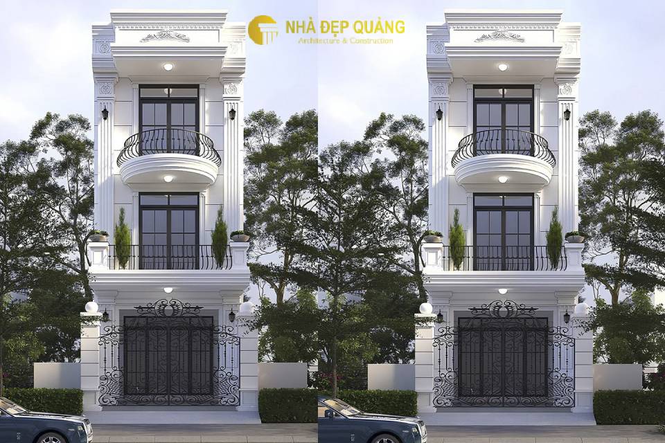 Mẫu nhà 3 tầng tân cổ điển có phòng thờ