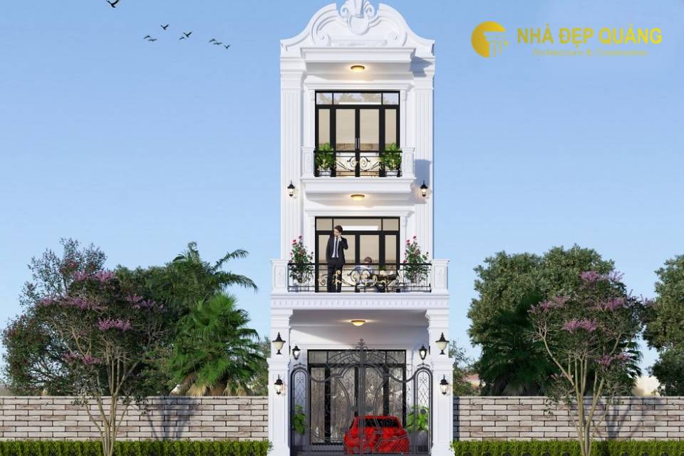 Mẫu nhà 3 tầng tân cổ điển với 4 phòng ngủ