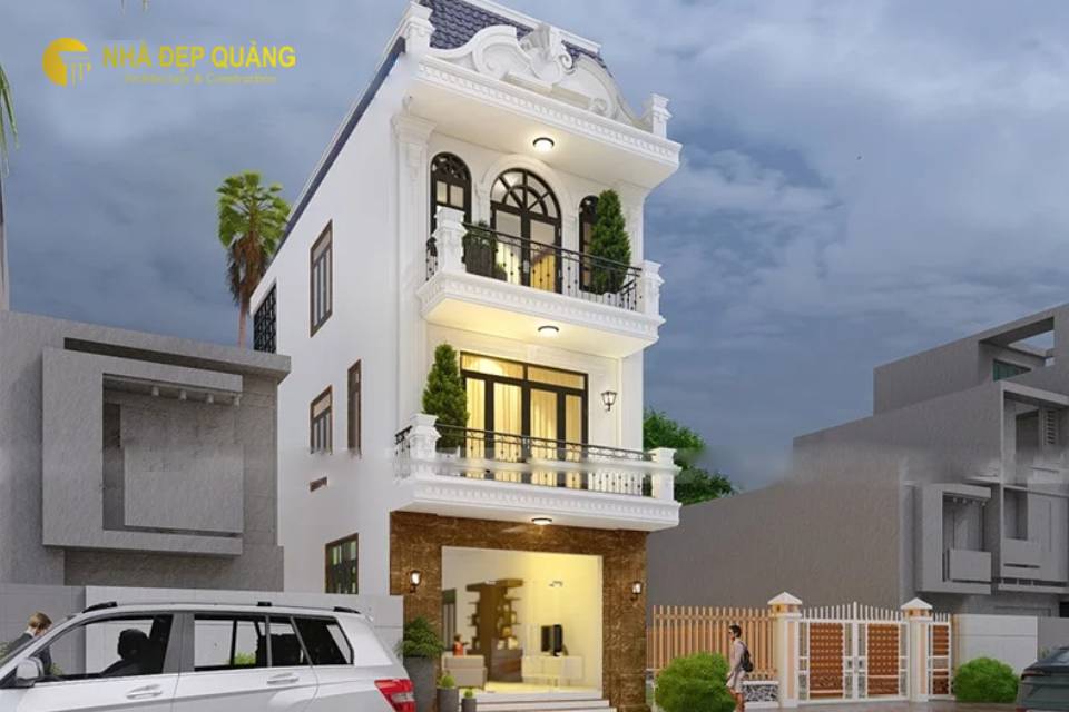 Mẫu nhà 3 tầng tân cổ điển với 1 mặt tiền