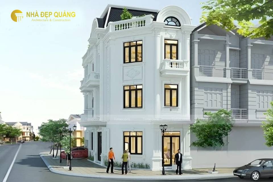 Mẫu nhà 3 tầng tân cổ điển với 2 mặt tiền
