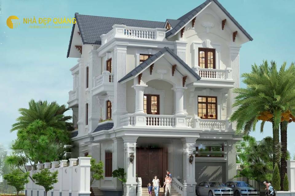 Mẫu nhà 3 tầng tân cổ điển mái Thái