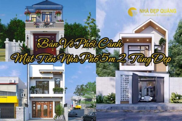 phối cảnh mặt tiền nhà phố 5m 2 tầng