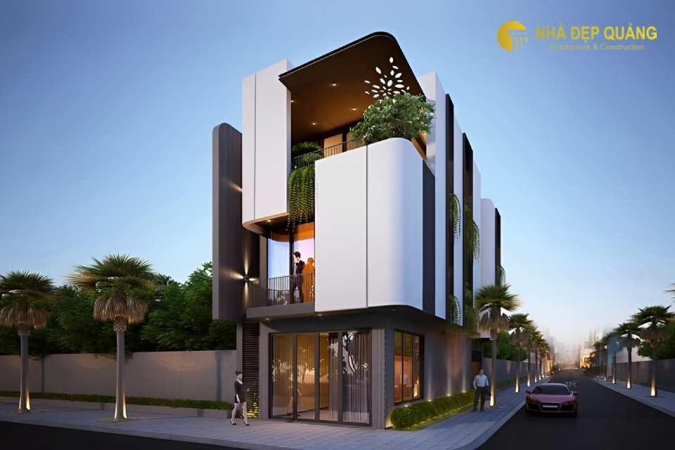 Nhà phố 2 mặt tiền yêu cầu kiến trúc sư phải cân nhắc kỹ lưỡng về hình khối và màu sắc để tạo sự kết nối hài hòa giữa hai mặt.