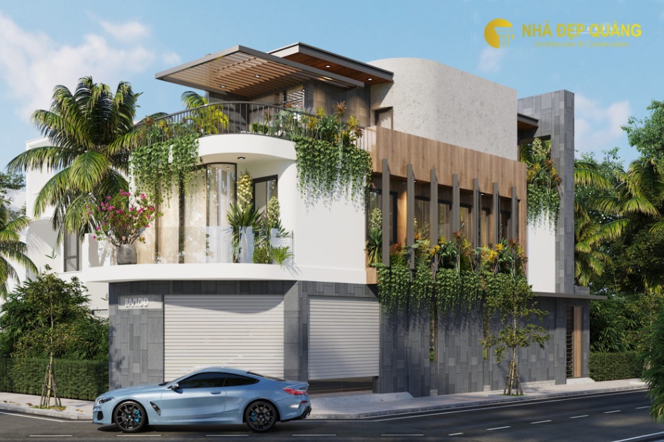 Mẫu nhà phố 2 mặt tiền 6x20m mái bằng hiện đại